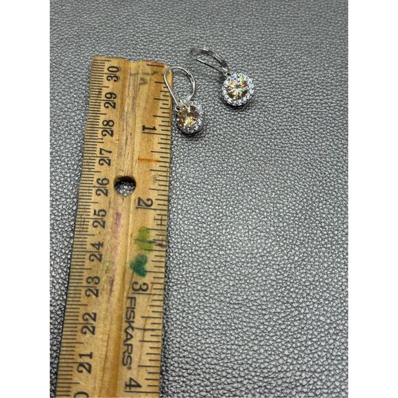 Simulated Citrine and Diamond Rhodium plated Lever back Earrings - Picture 4 of 4